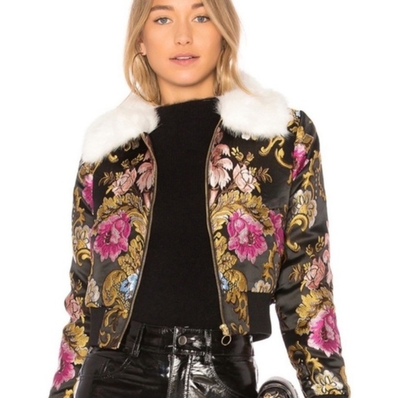 Designer Brocade Fur (Faux) & Satin Jacket w/Gold Hardware, LPA - Picture 1 of 12